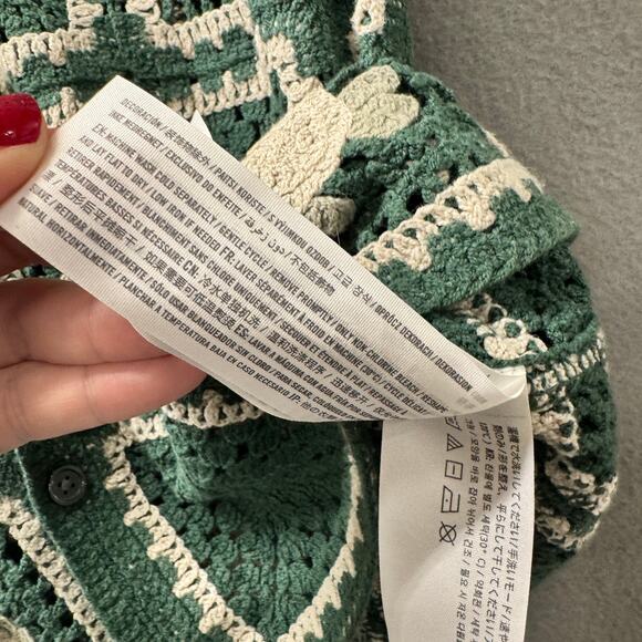 Abercrombie & Fitch Sweater Mens Medium Green Crochet Floral Knit Button Up - Picture 7 of 9